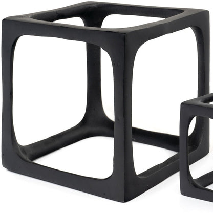 Set of Two Black Aluminum Cube Tabletop Sculptures