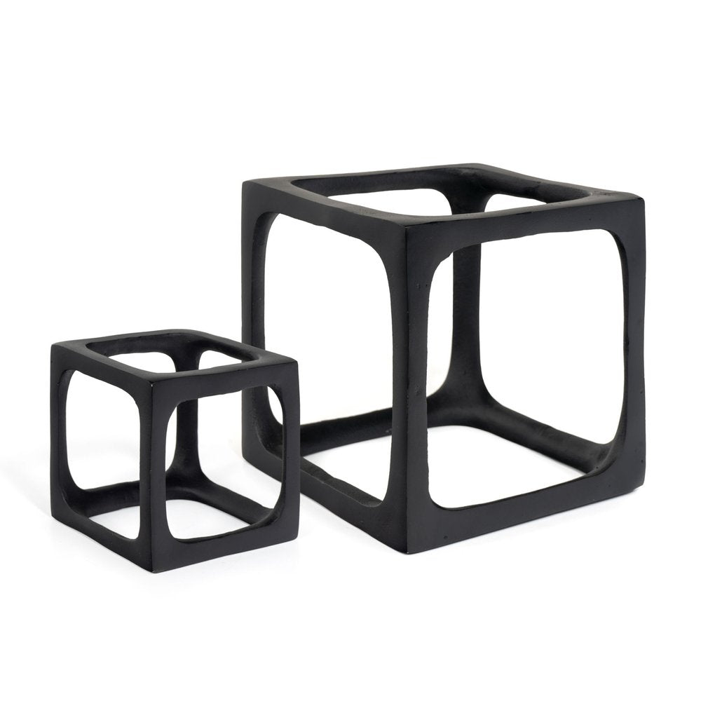 Set of Two Black Aluminum Cube Tabletop Sculptures