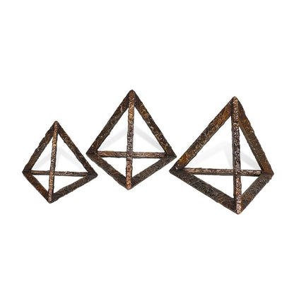 Set of Three Bronze Metal Pyramid Tabletop Sculptures