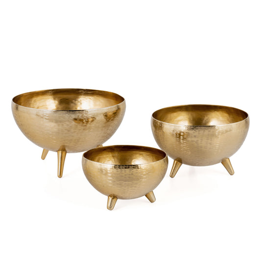 Set of Three Gold Metal Decorative Footed Bowls
