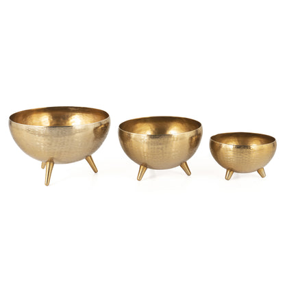 Set of Three Gold Metal Decorative Footed Bowls