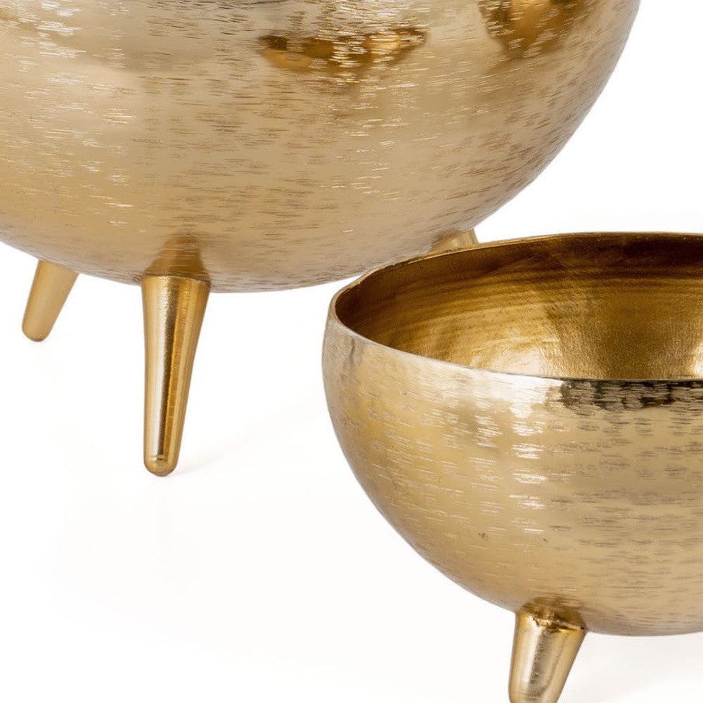 Set of Three Gold Metal Decorative Footed Bowls