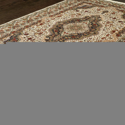 4' X 5' Ivory Black And Brown Medallion Area Rug With Fringe