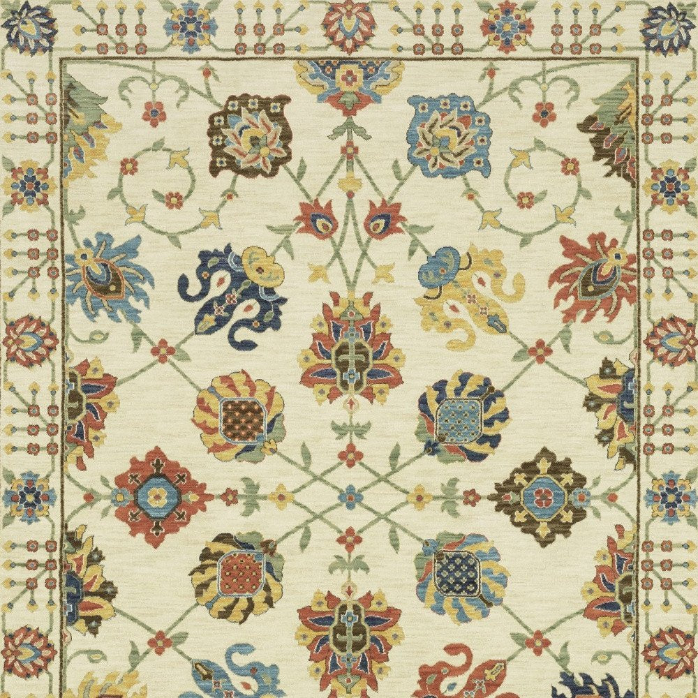 8' X 11' Ivory Yellow And Orange Oriental Area Rug With Fringe