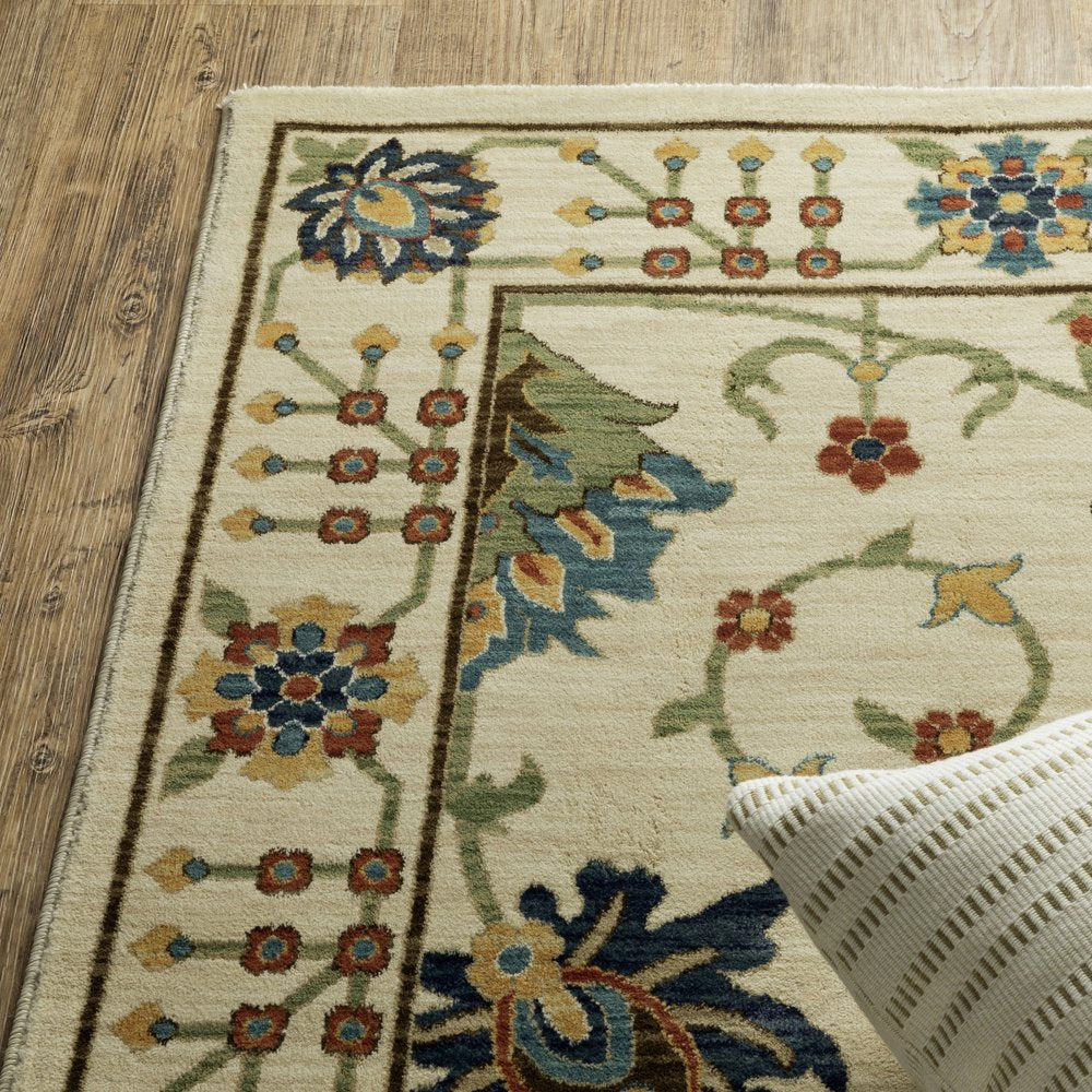 8' X 11' Ivory Yellow And Orange Oriental Area Rug With Fringe