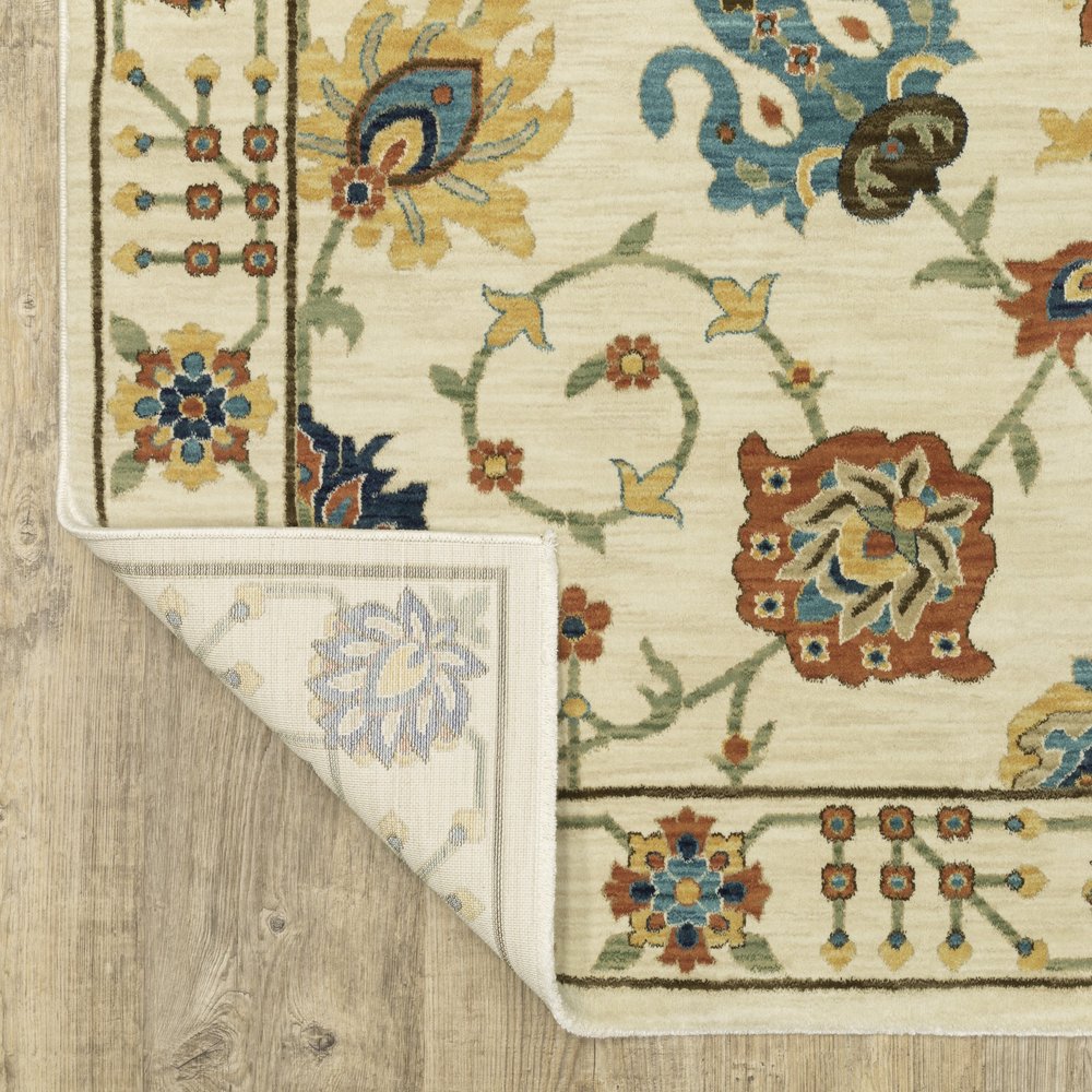 8' X 11' Ivory Yellow And Orange Oriental Area Rug With Fringe