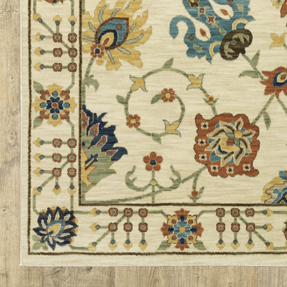 8' X 11' Ivory Yellow And Orange Oriental Area Rug With Fringe