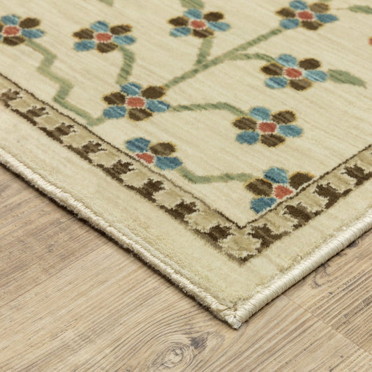 8' X 11' Ivory And Gold Oriental Area Rug With Fringe