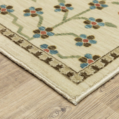 8' X 11' Ivory And Gold Oriental Area Rug With Fringe