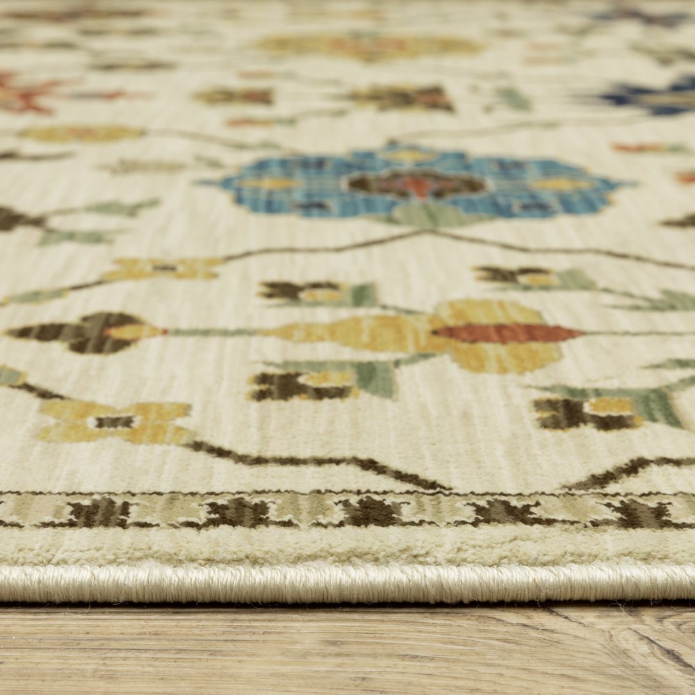 8' X 11' Ivory And Gold Oriental Area Rug With Fringe