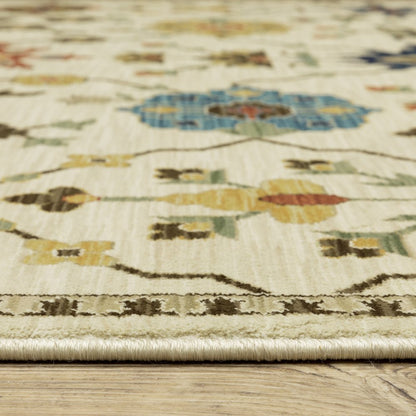 8' X 11' Ivory And Gold Oriental Area Rug With Fringe