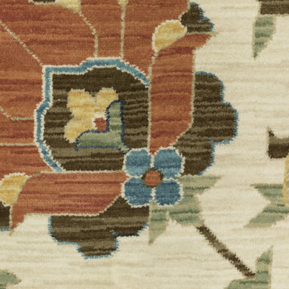 8' X 11' Ivory And Gold Oriental Area Rug With Fringe