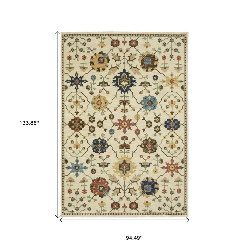 8' X 11' Ivory And Gold Oriental Area Rug With Fringe