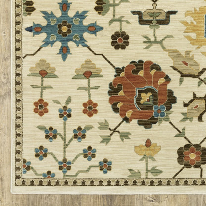 8' X 11' Ivory And Gold Oriental Area Rug With Fringe