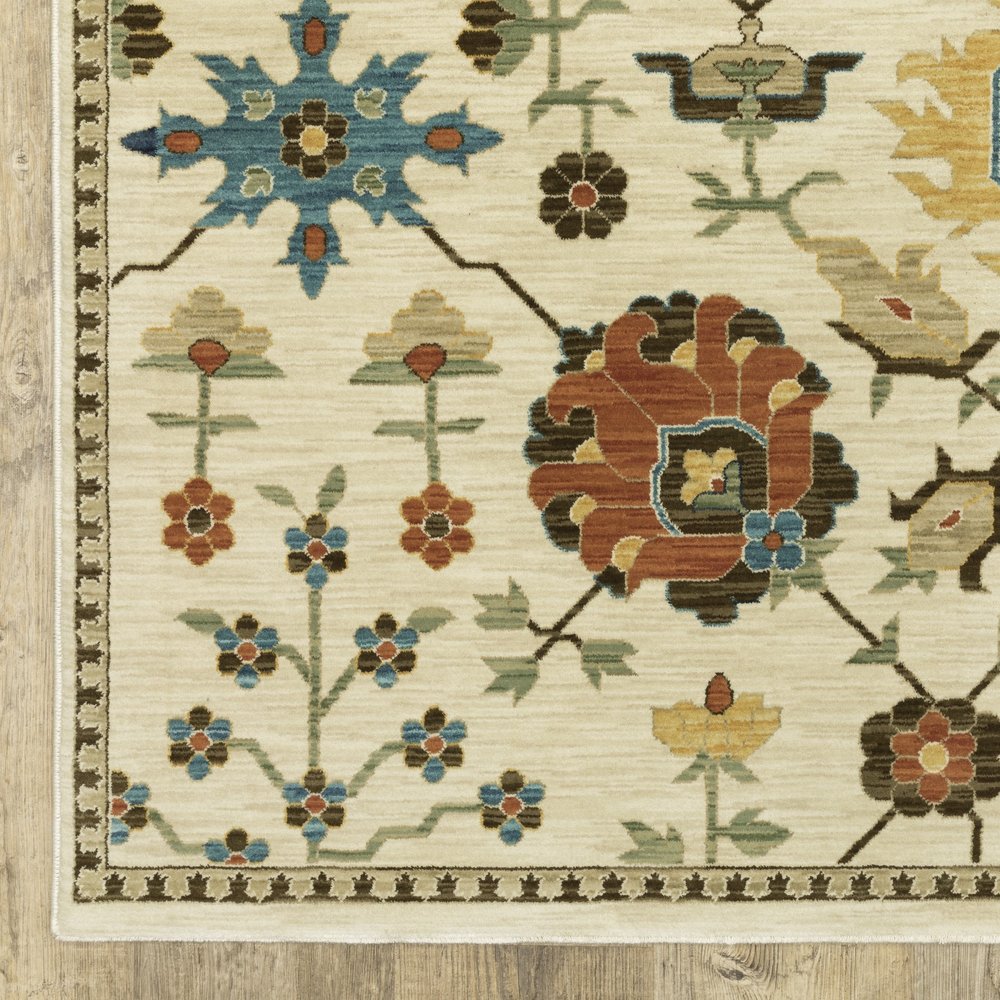8' X 11' Ivory And Gold Oriental Area Rug With Fringe
