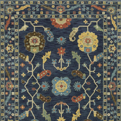 8' X 11' Blue And Gold Oriental Area Rug With Fringe