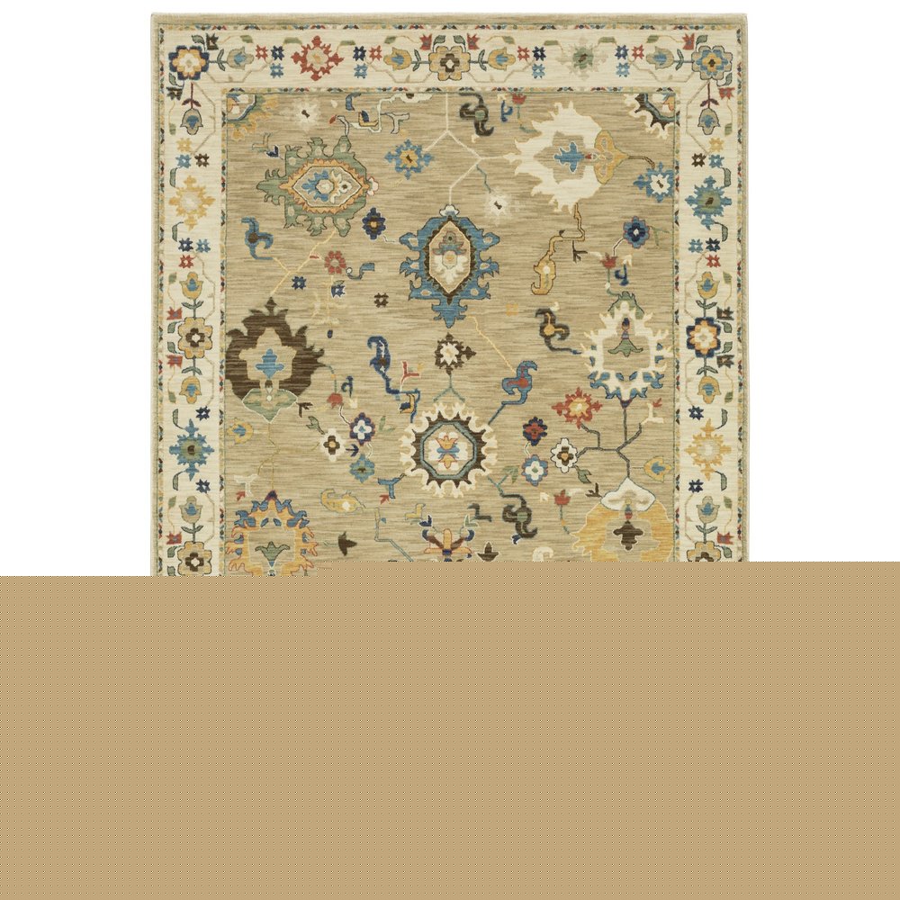 8' X 11' Beige Light Blue And Tan Oriental Area Rug With Fringe