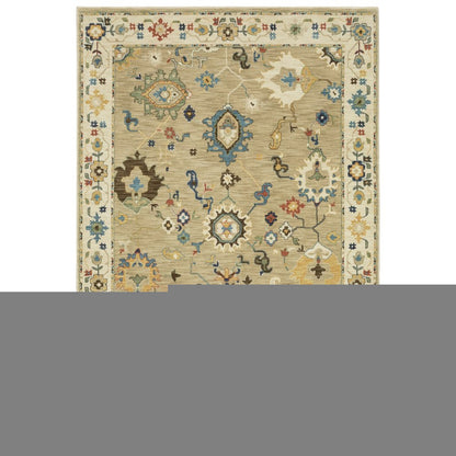 8' X 11' Beige Light Blue And Tan Oriental Area Rug With Fringe