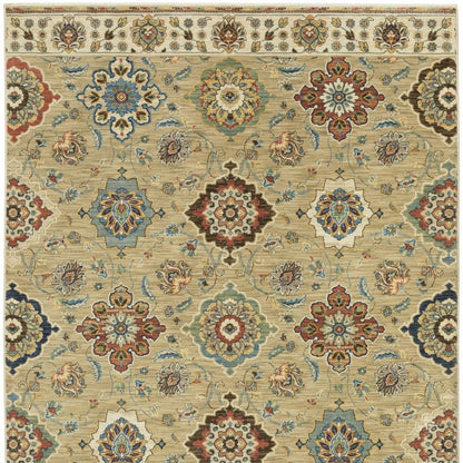 8' X 11' Tan Ivory And Brown Floral Area Rug With Fringe