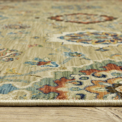 8' X 11' Tan Ivory And Brown Floral Area Rug With Fringe