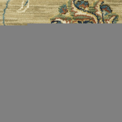 8' X 11' Tan Ivory And Brown Floral Area Rug With Fringe