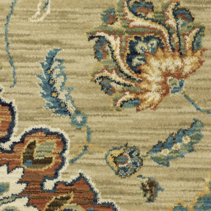 8' X 11' Tan Ivory And Brown Floral Area Rug With Fringe