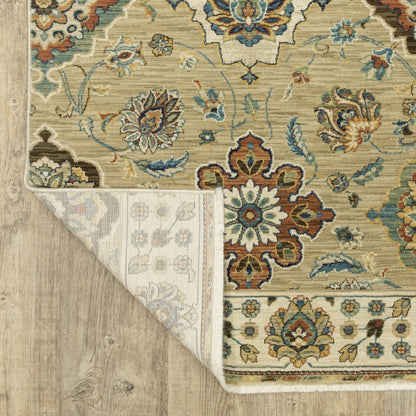 8' X 11' Tan Ivory And Brown Floral Area Rug With Fringe