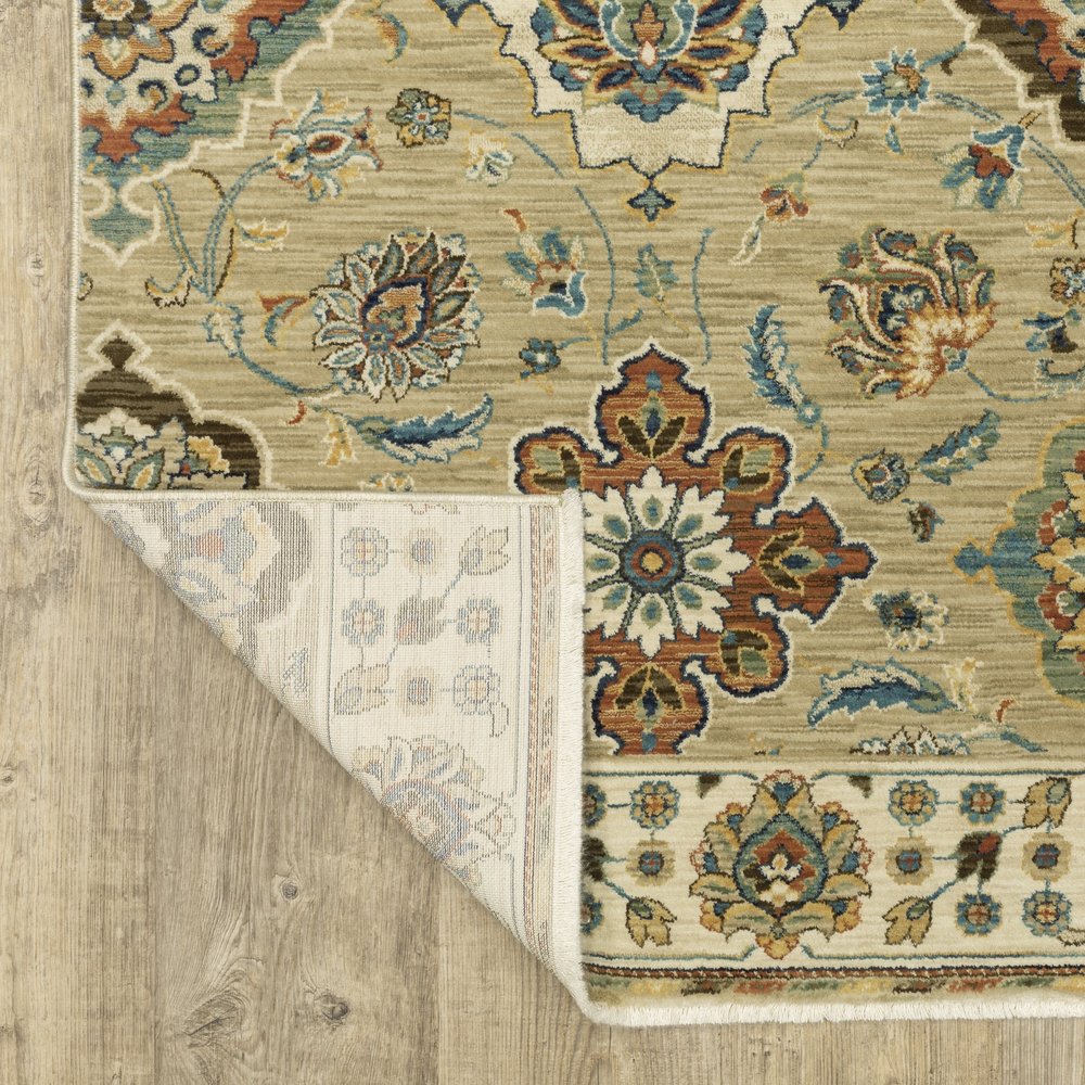 8' X 11' Tan Ivory And Brown Floral Area Rug With Fringe
