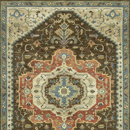 8' X 11' Brown And Orange Oriental Area Rug With Fringe