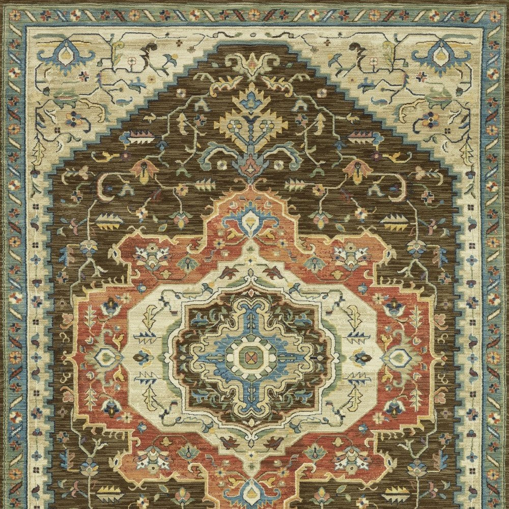 8' X 11' Brown And Orange Oriental Area Rug With Fringe