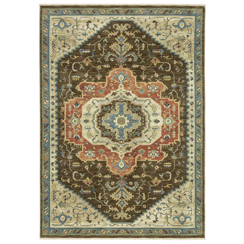 8' X 11' Brown And Orange Oriental Area Rug With Fringe