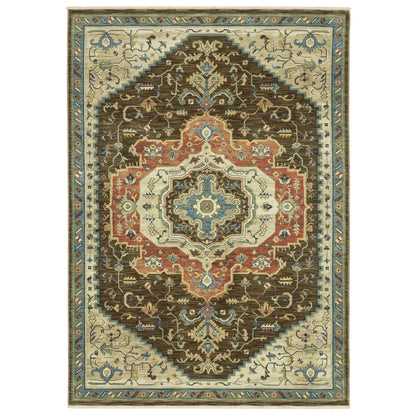 8' X 11' Brown And Orange Oriental Area Rug With Fringe