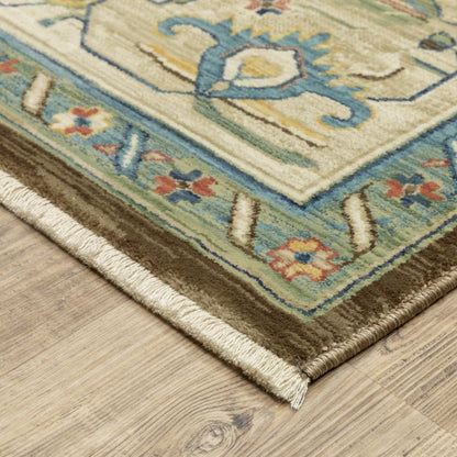 8' X 11' Brown And Orange Oriental Area Rug With Fringe