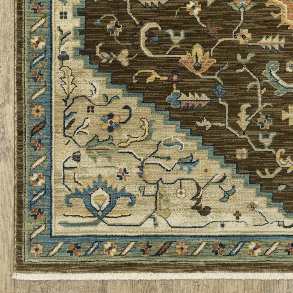 8' X 11' Brown And Orange Oriental Area Rug With Fringe