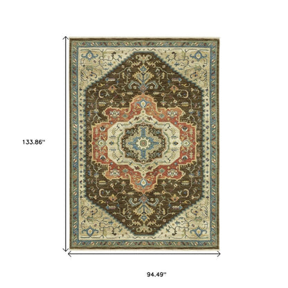 8' X 11' Brown And Orange Oriental Area Rug With Fringe
