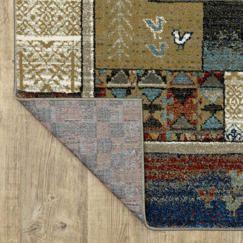8' X 10' Brown Tan And Blue Patchwork Area Rug