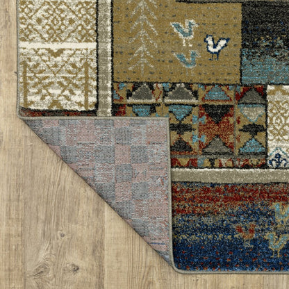 8' X 10' Brown Tan And Blue Patchwork Area Rug