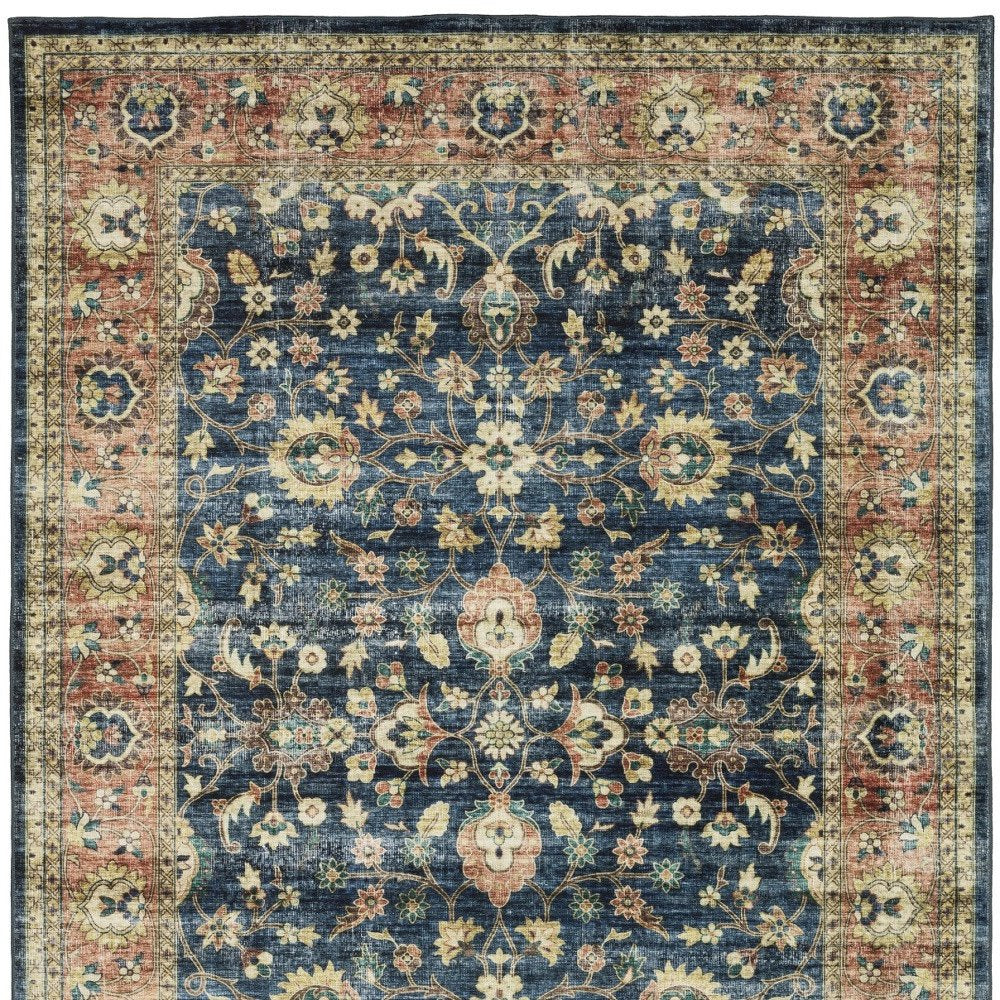 8' X 10' Blue And Rust Oriental Distressed Area Rug