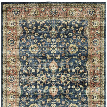8' X 10' Blue And Rust Oriental Distressed Area Rug
