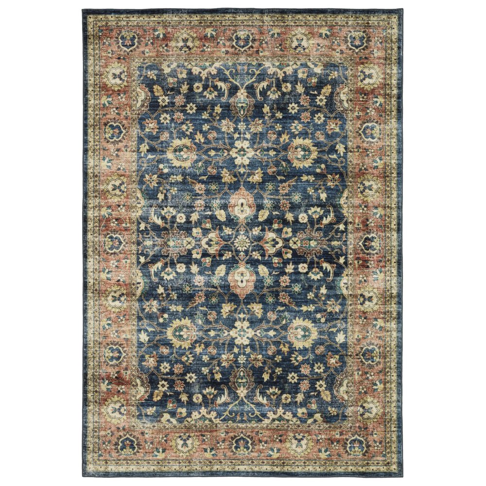 8' X 10' Blue And Rust Oriental Distressed Area Rug
