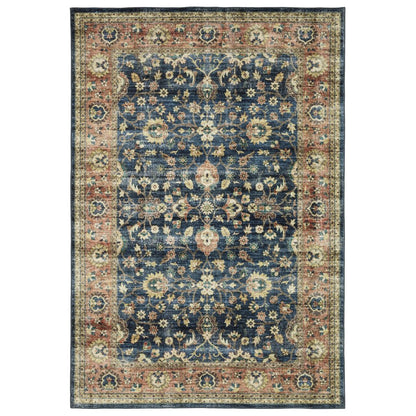 8' X 10' Blue And Rust Oriental Distressed Area Rug