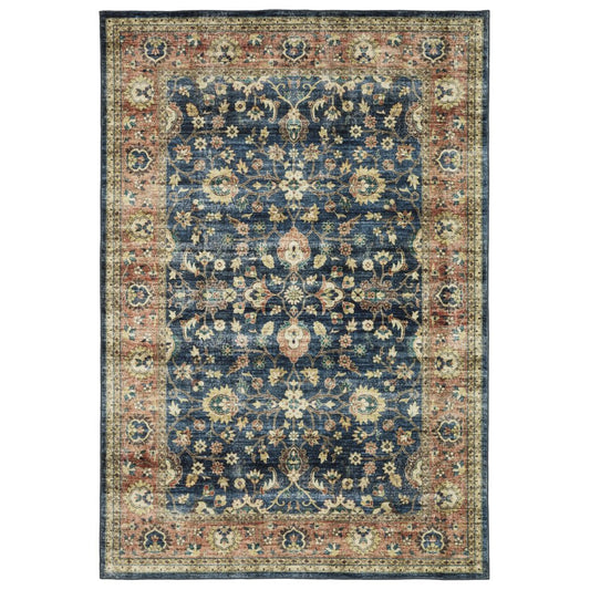 8' X 10' Blue And Rust Oriental Distressed Area Rug