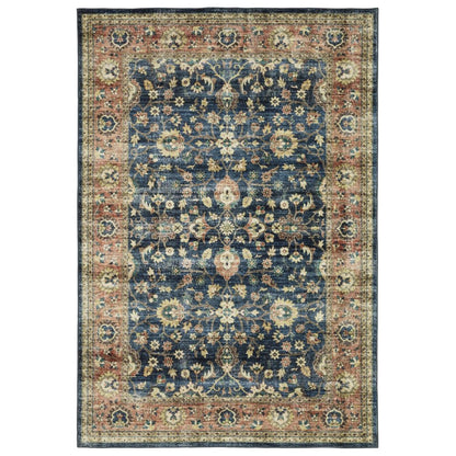 8' X 10' Blue And Rust Oriental Distressed Area Rug