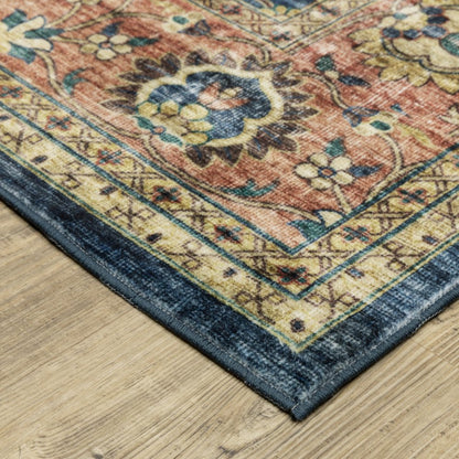 8' X 10' Blue And Rust Oriental Distressed Area Rug