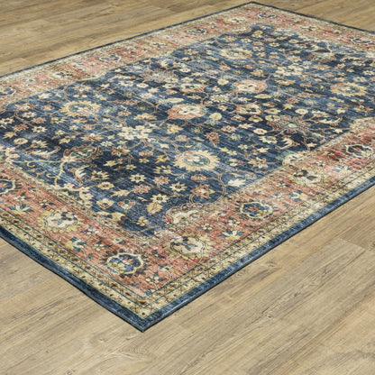 8' X 10' Blue And Rust Oriental Distressed Area Rug