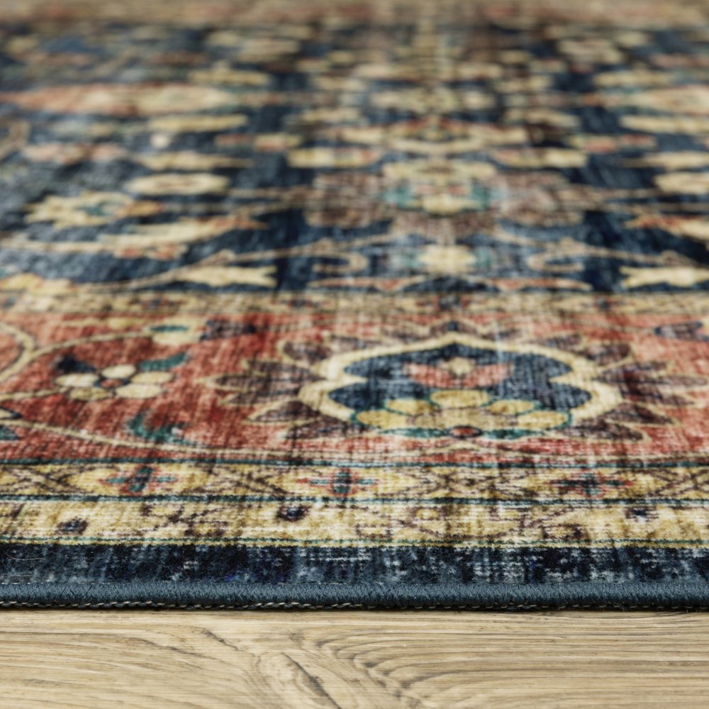 8' X 10' Blue And Rust Oriental Distressed Area Rug