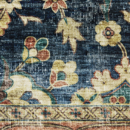 8' X 10' Blue And Rust Oriental Distressed Area Rug