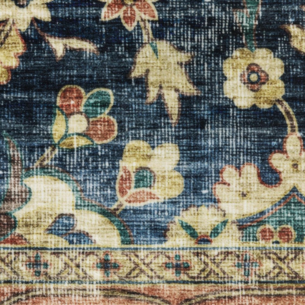 8' X 10' Blue And Rust Oriental Distressed Area Rug