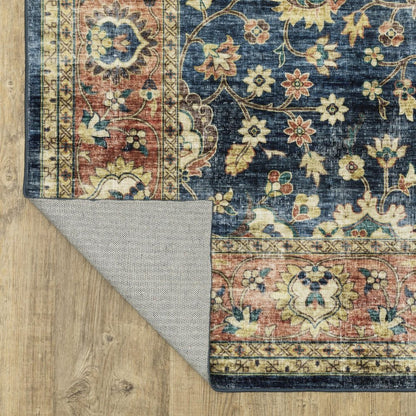 8' X 10' Blue And Rust Oriental Distressed Area Rug