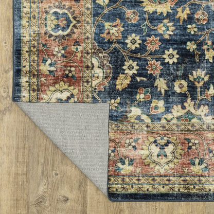 8' X 10' Blue And Rust Oriental Distressed Area Rug